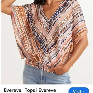 Evereve Pink and Blue V-Neck Blouse